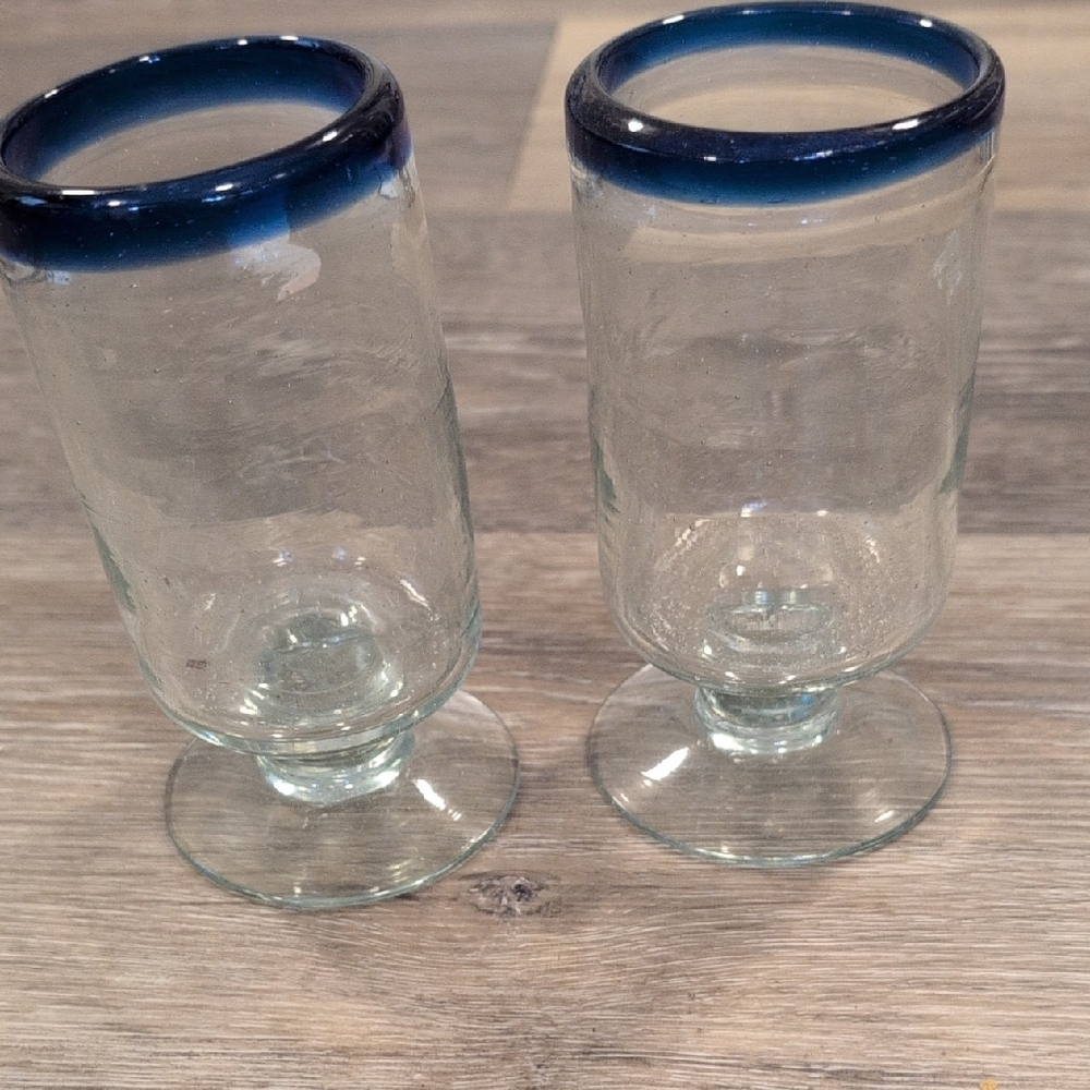 Blue Rimmed Glass Tumblers